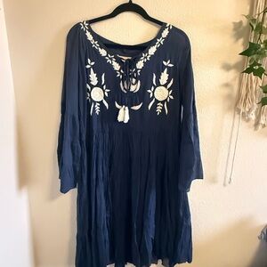 Navy Blue Embroidered Midi Dress